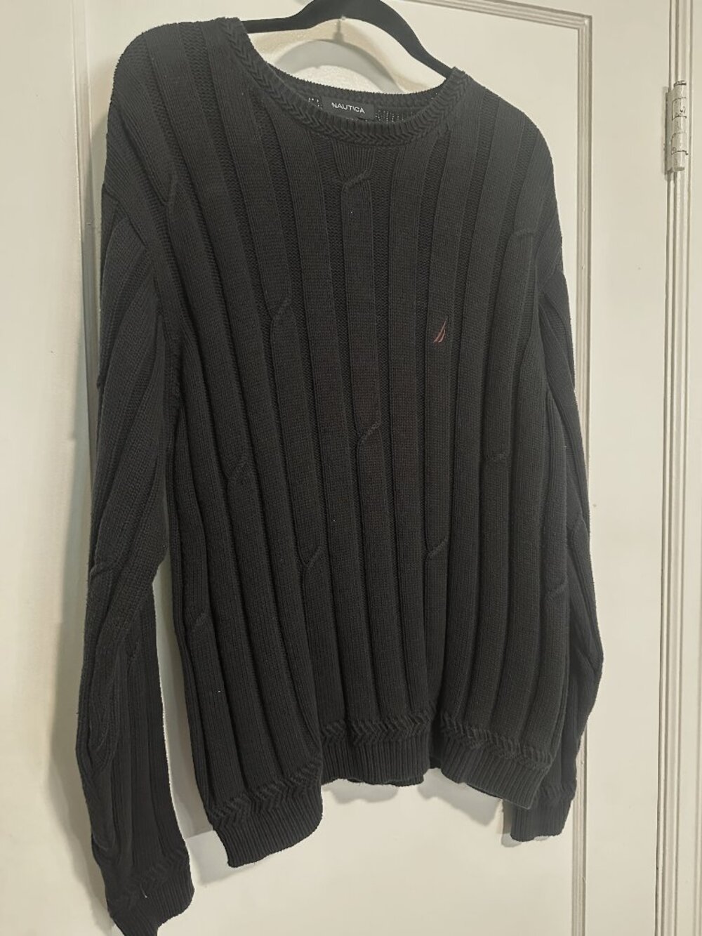 Vintage Nautica Chunky Ribbed Cable Knit Crewneck Sweater, Size L